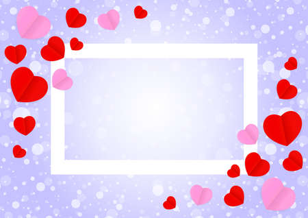 empty white frame and red pink heart shape for template banner valentines card background, many hearts shape on purple gradient soft for valentine backgrounds, image purple with heart-shape decorationのイラスト素材