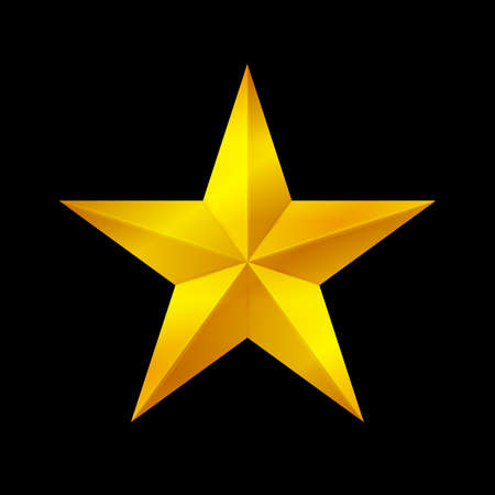 gold star shape isolated on black background, golden star icon, gold star logo, image of golden star symbol for graphic element of decorate embellish designのイラスト素材