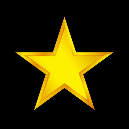 gold star shape isolated on black background, golden star icon, gold star logo, image of golden star symbol for graphic element of decorate embellish designのイラスト素材