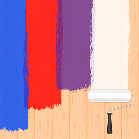 Paint Roller Colors On Wooden Wall For Banner Background And Copy