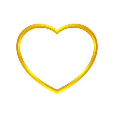 gold heart shape isolated on white background, golden heart shaped icon, gold heart logo, image of golden heart shaped symbol for graphic element of decorate embellish designのイラスト素材