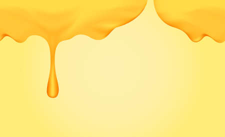 honey dripping with honey dipper isolated on yellow gold background, honey liquid drop golden of honeycomb for graphic, honey drip splash flowing from top, syrup sweet and sticky flowing splash dripのイラスト素材
