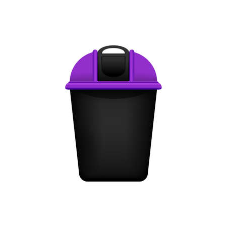 Bin, Recycle purple small bin for waste isolated on white background, Purple bin with recycle waste symbol, Front view of recycle bin purple black color for garbage waste