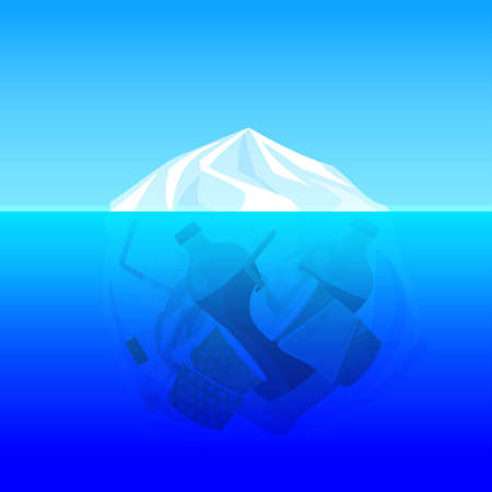 illustration plastic bag environment pollution with iceberg mountain glacier and trash garbage waste underwater ocean, concept dangerous from plastic bag and pollution environment ocean sea or riverのイラスト素材