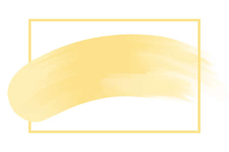 line frame and brush painted yellow watercolor background pastel soft, art paint brush texture yellow gold acrylic stroke square frame, water color frame for headline logo sale banner fashionableのイラスト素材