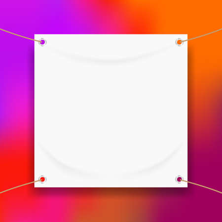 vinyl banner blank white isolated on colorful art background, white mock up textile fabric empty for banner advertising stand hanging, indoor outdoor fabric vinyl on colored paint rainbow colors frameのイラスト素材