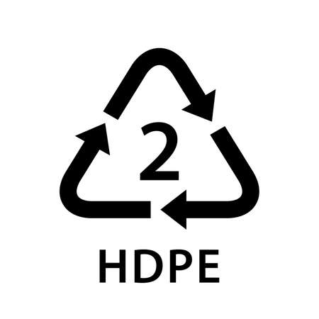 recycle arrow triangle HDPE types 2 isolated on white background, symbology two type of plastic HDPE materials, recycle triangle types icon graphic, recycle plastic ecology iconのイラスト素材