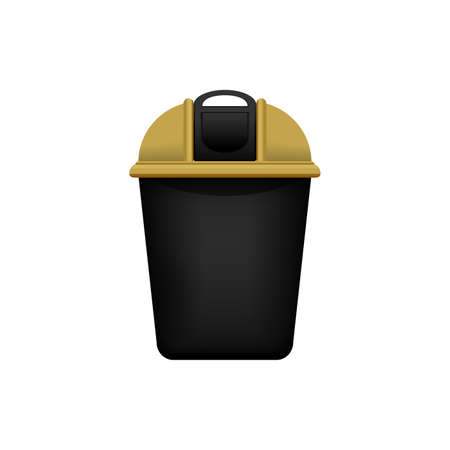 Bin, Recycle gold small bin for waste isolated on white background, Gold bin with recycle waste symbol, Front view of recycle bin gold black color for garbage wasteのイラスト素材