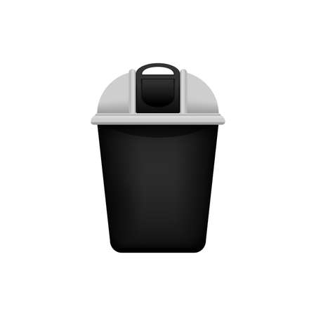 Bin, Recycle plastic grey small bin for waste isolated on white background, Grey bin with recycle waste symbol, Front view of recycle bin black and grey color for garbage wasteのイラスト素材
