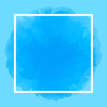 square line white on abstract blue soft background, empty frame on pastel blue water color art template and copy space, blue watercolor banner frame blank, frame painted watercolor banner blue blankのイラスト素材