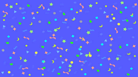 colorful simple party confetti flying on blue background, star ribbon confetti glitter on purple, geometric stars ribbons explosion for invitation card new year, christmas, anniversary celebrationのイラスト素材