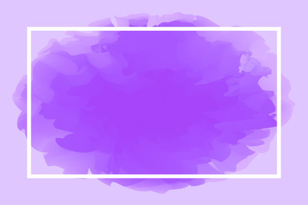 rectangle line white on abstract purple soft background, empty frame on purple water color art...