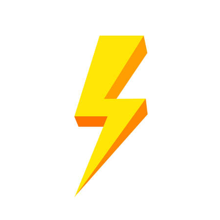yellow thunder icon isolated on white background, thunder storm symbol yellow flat lay, clip art thunder, 3d thunder yellow for logoのイラスト素材