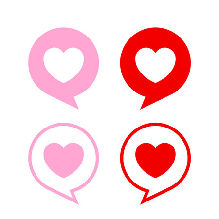 heart in speech talk icon for isolated, speech bubble chat and heart shape for love talk concept, heart label talk for message symbol, pink red speech bubble and heart line of element valentine cardのイラスト素材
