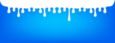 milk drops flowing on banner blue background, white milk drops dripping down from top, milk liquid splash splashing, fluid milk droplet strips, white ink drop fluid on blue, white drop splash blobのイラスト素材