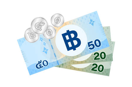thai banknote money 99 baht isolated on white, thai currency ninety nine THB concept, money thailand baht for flat icon style, illustration paper money with B symbol graphicのイラスト素材
