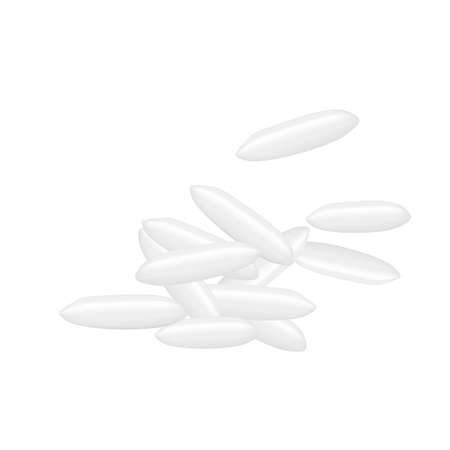 rice seed raw isolated on white, grains rice and paddy seed close-up, pile rice grains vector, illustration rice barley white seed macro concept, vegetarian food for clip artのイラスト素材