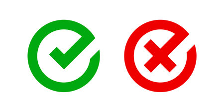 checkmark and x or confirm and deny circle icon button flat for apps and websites symbol, icon...