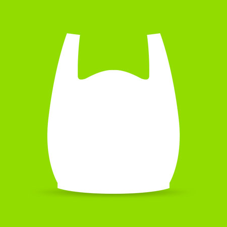 bag, plastic handle bags white isolated on green background, bag plastic symbol for pollution problem concept, clip art reduce plastic bags use, illustration bags waste for logo flat infographicのイラスト素材