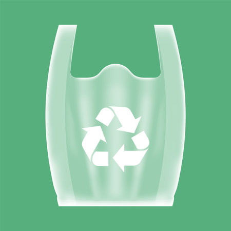 bag plastic clear with recycle symbol white, compostable clear plastic bags, eco plastic handle bag transparent, illustration bag for ecological conservation concept, bag plastic clear and transparentのイラスト素材