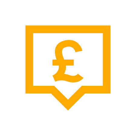 pound currency symbol in speech bubble square shape for icon, orange pound money for app symbol isolated on white, currency digital pound icon for financial conceptのイラスト素材
