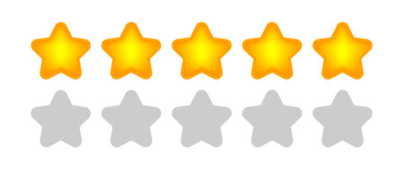 five stars icon cute isolated on white background, chic 5 star shape yellow orange, illustration...