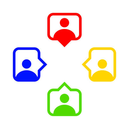 speech bubble with people symbol for icon isolated on white, simple person symbol in square speech bubble frame for communication concept, group of people symbol, relationships or individuals iconのイラスト素材