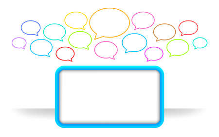 modern square frame blue and speech bubble colorful many, speech bubble icon and square frame for copy space text, communication social talk concept, dialog box empty for think or speak graphic signのイラスト素材