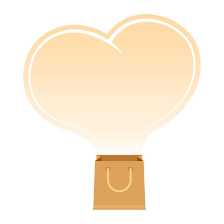 bag paper brown with speech bubble heart shape for copy space, paper bags icon isolated on white, cardboard brown handle bag for retail container, clip art packaging bag brown color, paper bag blankのイラスト素材