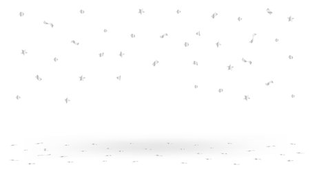 silver foil confetti floating on white background and copy space, confetti ribbon silver flying for decoration party backdrop, silver confetti falling from top isolated on white, confetti for surpriseのイラスト素材