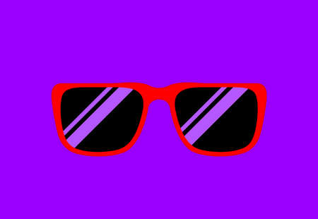 fashion glasses flat on purple banner copy space, clip art glasses single on purple background, fashionable eyeglasses for graphic sale banner discount, simple flat lay of sunglasses eyewear top viewのイラスト素材