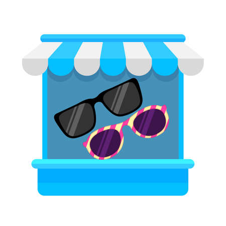 icon storefront of fashion glasses shop isolated on white, mini glasses fashion store shop for infographic website shopping ad, symbol glasses shop for online shopping, clip art small sunglasses shopのイラスト素材