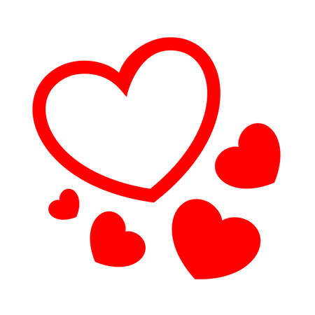 heart shape red cute isolated on white background, simple heart plain many for element valentine card, icon heart-shaped minimal flat lay for decoration, clip art heart sign red for passion conceptのイラスト素材
