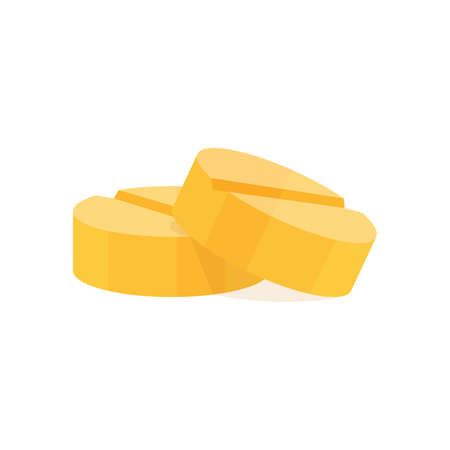 tablet medicine yellow isolated on white background, medical pill light brown, pills for medical concept icon, 3d tablet medicine pill medical or drugs symbol, clip art tablets vitamin or painkillerのイラスト素材