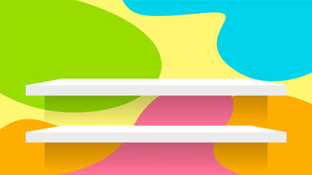 plank shelf white on wall blob shape pastel color for product display, background wall blob shape pattern and table shelves shelf for cosmetics ad pastel soft, plank on wall pastel colorのイラスト素材