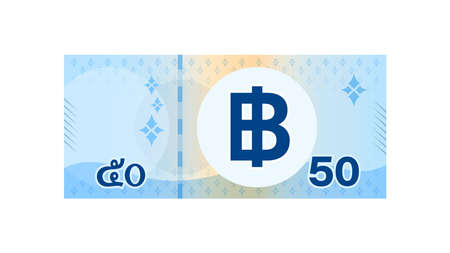50 baht banknote money thai isolated on white, thai currency fifty  THB, money thailand baht for flat icon style, illustration paper money blue with B symbol graphicのイラスト素材