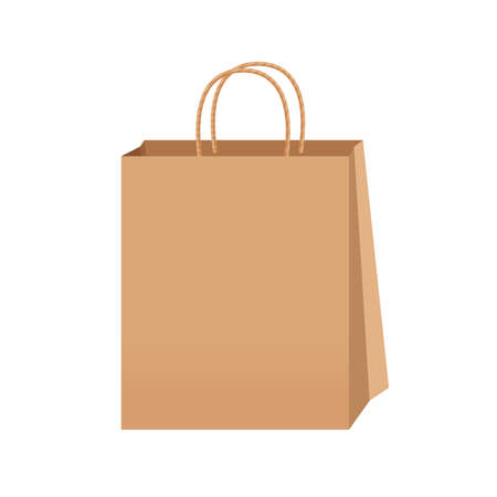 brown kraft paper bag eco blank isolated on white, template of eco bag kraft paper brown package, brown bag packaging template, illustration empty eco paper bag mock up template for graphic designのイラスト素材
