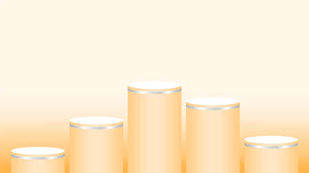 orange pedestal cylinder circle five steps for cosmetics showcase, podium circle stage orange soft pastel, platform 5 steps and advertising copy space, podium round five layers of product displayのイラスト素材