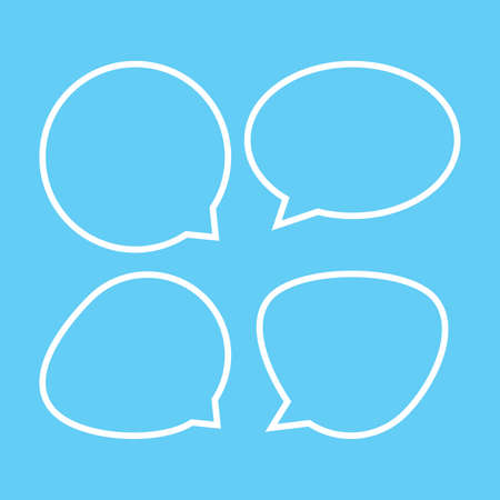 speech balloon ellipse isolated on light blue, speech bubble art line sign of communication symbol, white speech bubble for talk text,  balloon message icon, dialog chatting graphic for icon talkのイラスト素材