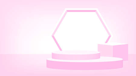 3d stage pedestal award pink white, podium stage show for victory champion position, pedestal pink pastel soft for cosmetics product display show, circle stand modern for product place or presentationのイラスト素材