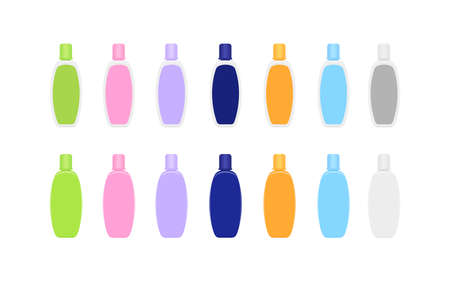 mock-up bottle plastic packaging isolated on white, bottle collection of cosmetic container design, template blank bottle for label graphic, empty bottle for lotion, shampoo, cream or soap gel productのイラスト素材