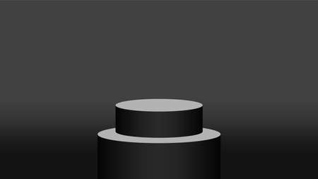black pedestal cylinder circle one step for cosmetics showcase, 3d podium circle stage black grey color, platform 1 step for advertising copy space, podium round one layer for product displayのイラスト素材