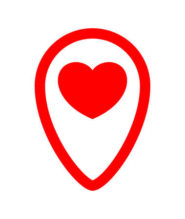 heart icon in red pin point isolated on white, pointer white heart shape for position marker, cute heart simple with pin point symbol, pin pointer for love location place or direction ideaのイラスト素材