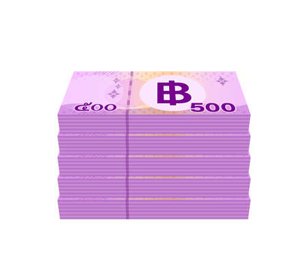pile money 500 baht banknote thai, currency stack of five hundred THB type, bank note money thailand baht for business and finance icon, paper money thai isolated on whiteのイラスト素材