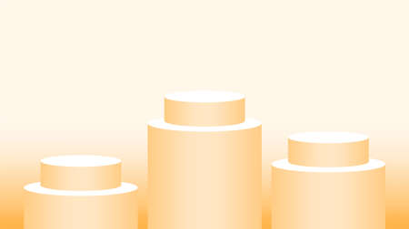 orange pedestal cylinder circle 3 steps for cosmetics showcase, podium circle stage orange soft pastel, platform three steps and advertising copy space, podium round three layers of product displayのイラスト素材
