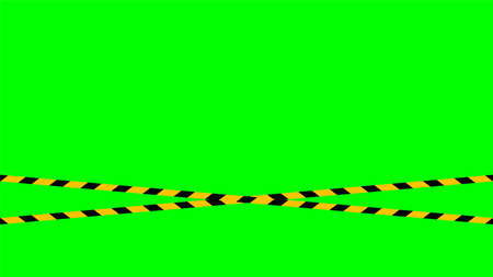 caution tape stripe on green screen background, green screen video and safety strip, warning tape line over green screen colour, ribbon yellow black striped on chroma key screenのイラスト素材