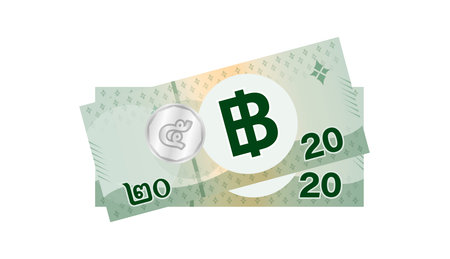 thai banknote money 45 baht isolated on white, thai currency forty five THB concept, money thailand...