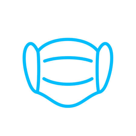 medical mask line for icon, dentist mask symbol light blue isolated on white, safety mask outline for iconのイラスト素材