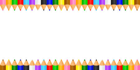 colorful pencils crayon pastel cute in a row on white copy space, collection colored pencils rows for banner preschool kids, clip art crayon pencil cartoon, rainbow pencil kindergarten child learningのイラスト素材