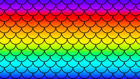mermaid pattern art line on rainbow colorful background, fish scale pattern on rainbow background, mermaid tail pattern line art for decorationのイラスト素材